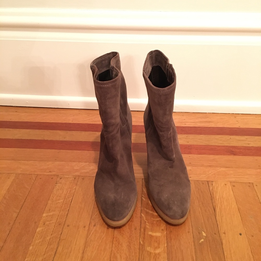 Stuart Weitzman Taupe Suede Wedge Bootie